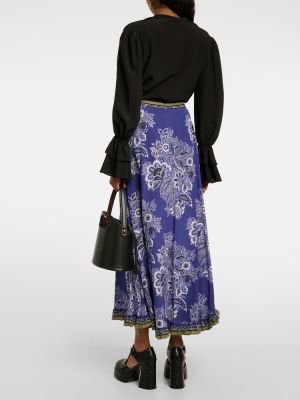 Svilena maksi suknja s cvjetnim printom Etro plava