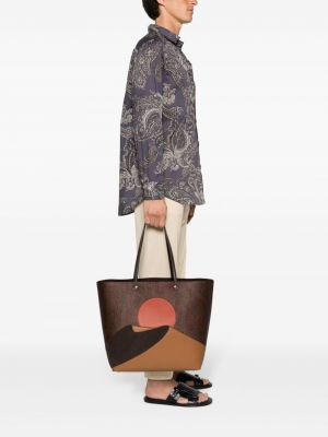 Leder shopper handtasche mit print mit paisleymuster Etro braun