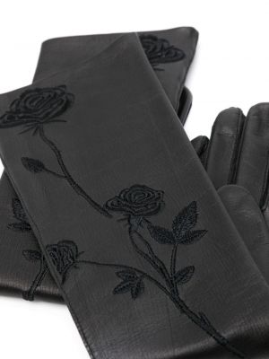 Květinové kožené rukavice Magda Butrym černé