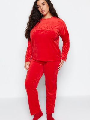 Pijamale de catifea tricotate Trendyol roșu