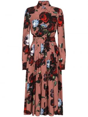 Květinové hedvábné šaty s potiskem Dolce & Gabbana růžové