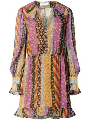 Svilena obleka s cvetličnim vzorcem s potiskom Equipment vijolična