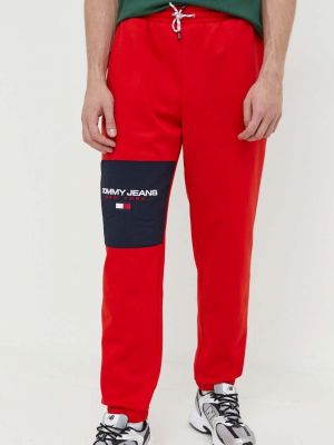 Панталон с апликация Tommy Jeans червено