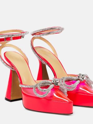 Sandały z kokardką na platformie z kryształkami Mach & Mach różowe