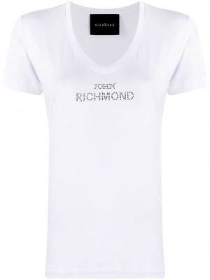 Camiseta con escote v con apliques John Richmond blanco