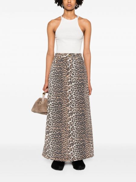 Leopardí džínová sukně s potiskem Ganni hnědé