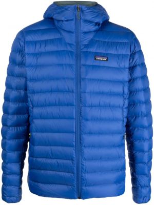Péřová bunda na zip s kapucí Patagonia modrá