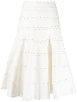 Lněné rozšířená sukně s vysokým pasem na zip Zimmermann - bílá