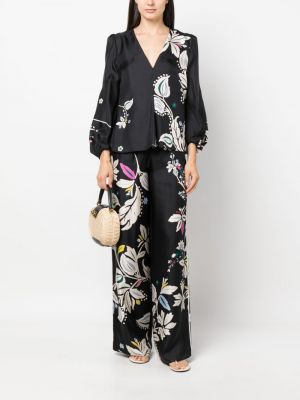 Květinové hedvábné kalhoty s potiskem Dorothee Schumacher černé
