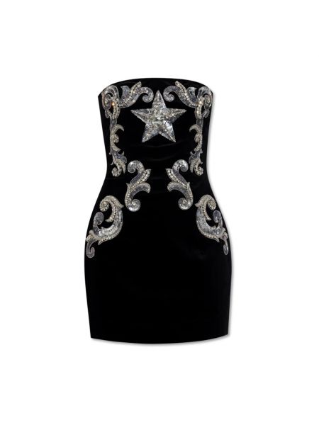 Mini robe en velours à imprimé Balmain noir
