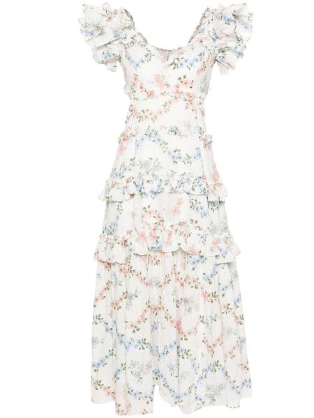 Bombažna dolga obleka s cvetličnim vzorcem s potiskom Needle & Thread bela