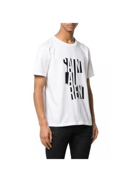 Biała koszulka z krótkim rękawem z okrągłym dekoltem Saint Laurent