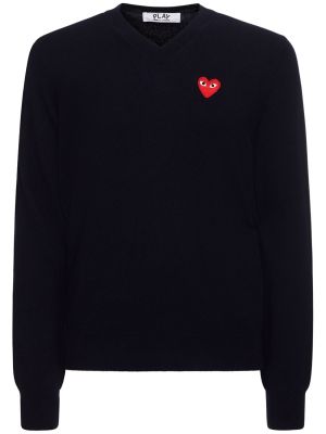 Вълнен пуловер с v-образно деколте Comme Des Garçons Play черно