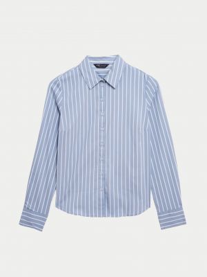 Хлопковая приталенная рубашка в полоску Marks & Spencer синяя