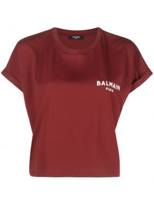 Памучна тениска с принт Balmain червено