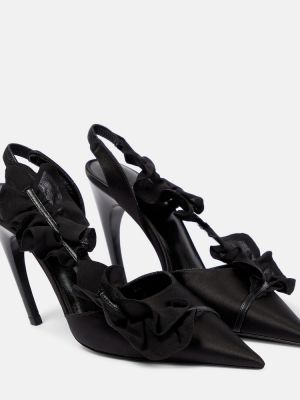 Сатенени полуотворени обувки с волани с отворена пета Nensi Dojaka черно