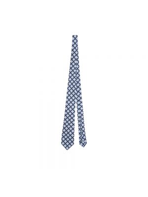 Jedwabny krawat w geometryczne wzory Kiton niebieski