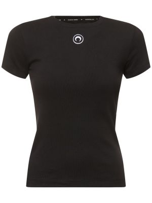 Βαμβακερή μπλούζα με κοντό μανίκι Marine Serre μαύρο