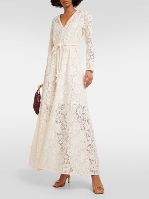 Sukienka długa koronkowa Zimmermann biała