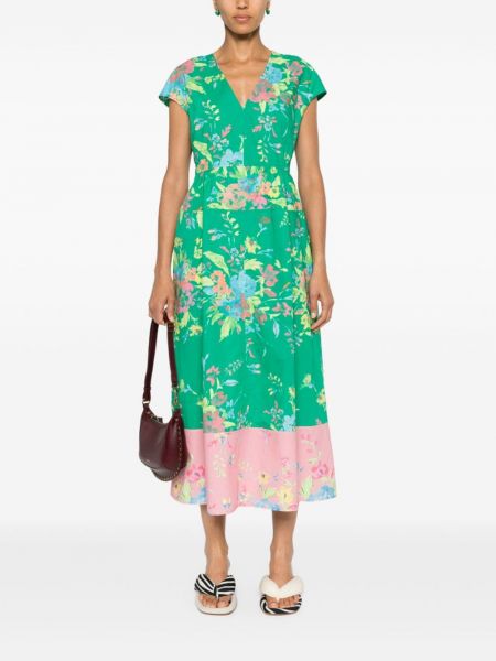Květinové bavlněné rozšířené šaty s potiskem Aspesi zelené
