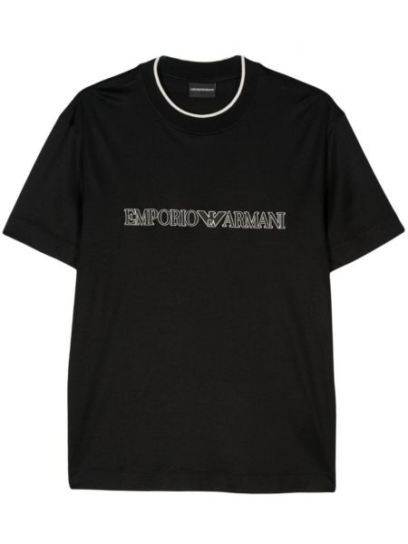 Siuvinėtas marškinėliai Emporio Armani juoda