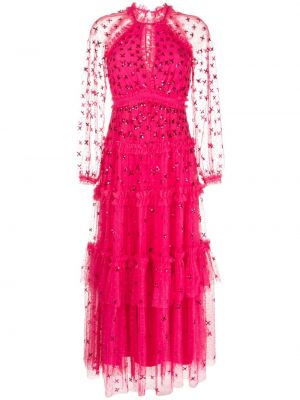Przezroczysta sukienka wieczorowa z cekinami Needle & Thread różowa