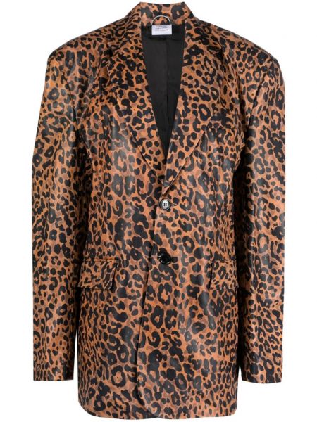 Kožené sako s potlačou s leopardím vzorom Vetements hnedá