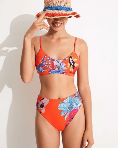 Bikini w kwiatki wsuwany Desigual pomarańczowy