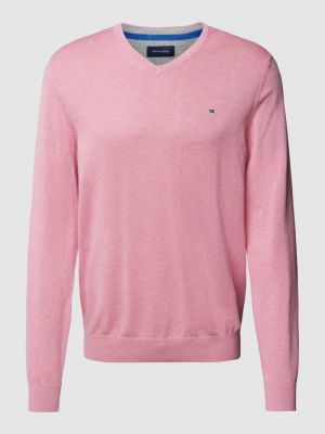 Dzianinowy sweter z dekoltem w serek Christian Berg Men różowy