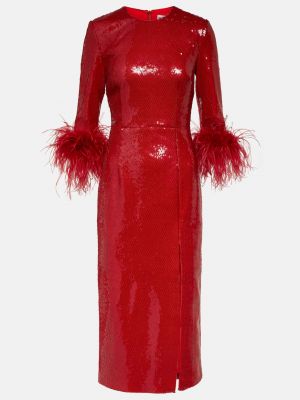 Платье миди с пайетками с перьями Rebecca Vallance красный
