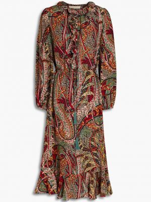 Платье миди из крепдешина с оборками и принтом VANESSA BRUNO, разноцветный