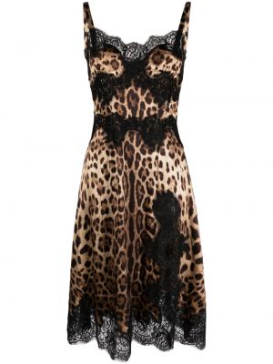 Midi obleka s potiskom z leopardjim vzorcem Dolce & Gabbana