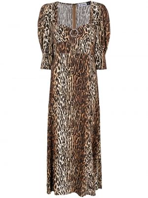 Leopardí midi šaty s potiskem Rixo hnědé