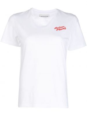 Bavlnené tričko s výšivkou Maison Kitsuné biela