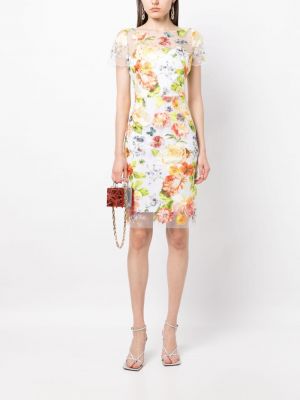 Květinové mini šaty Marchesa Notte bílé