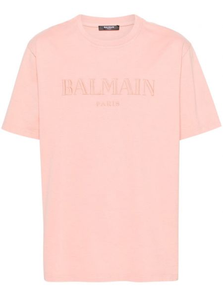 Βαμβακερή μπλούζα με κέντημα Balmain ροζ