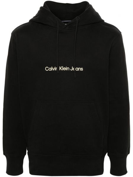 Hanorac cu glugă din bumbac cu imagine Calvin Klein Jeans negru