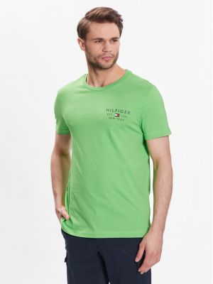 Slim fit priliehavé tričko Tommy Hilfiger zelená