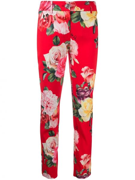 Květinové rovné kalhoty Philipp Plein červené