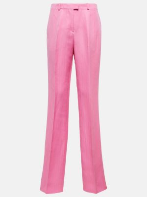 Svilene lanene hlače ravnih nogavica Etro ružičasta