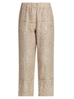 Коричневые леопардовые льняные брюки с принтом Raquel Allegra