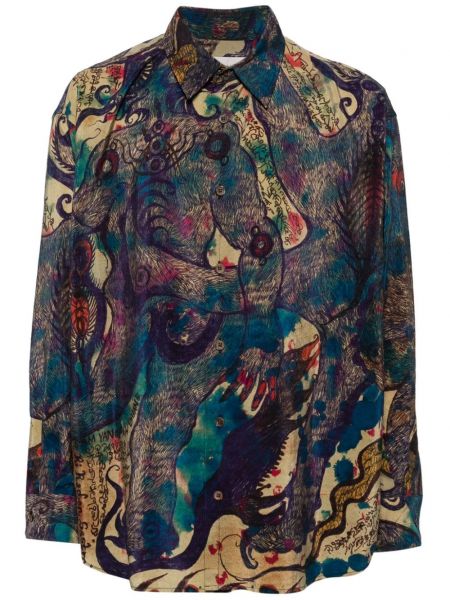 Košile s potiskem s abstraktním vzorem Lemaire fialová