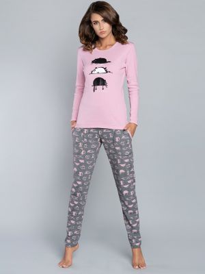 Μελανζέ μακρυμάνικο παντελόνι με σχέδιο Italian Fashion ροζ