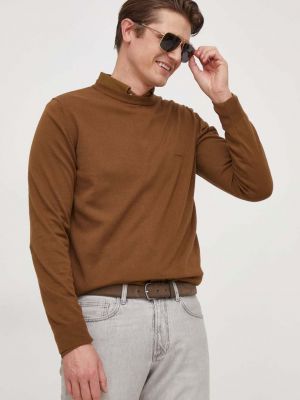 Sweter bawełniany Boss brązowy