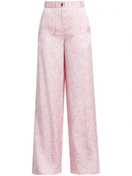 Σατέν παντελόνι σε φαρδιά γραμμή Versace ροζ