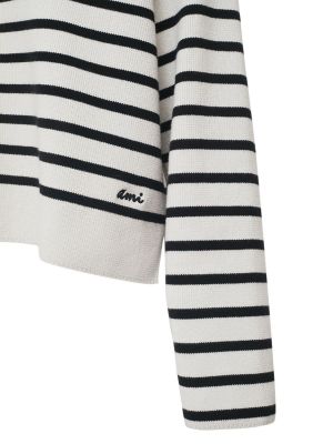 Prugasta pamučna vunena polo majica Ami Paris crna