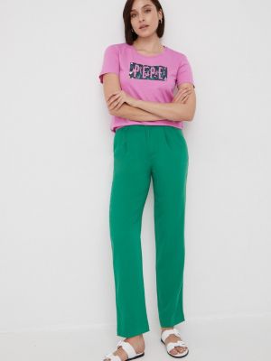Jednobarevné kalhoty s vysokým pasem Pepe Jeans zelené