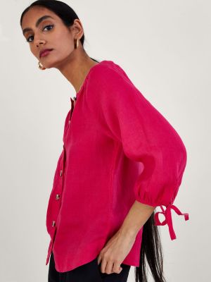 Льняная блузка на пуговицах Monsoon розовая