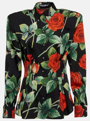 Svilena srajca s cvetličnim vzorcem Dolce&gabbana črna