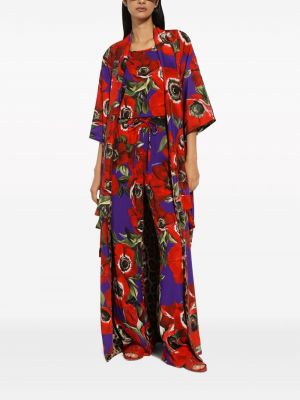 Manteau en soie à fleurs Dolce & Gabbana rouge
